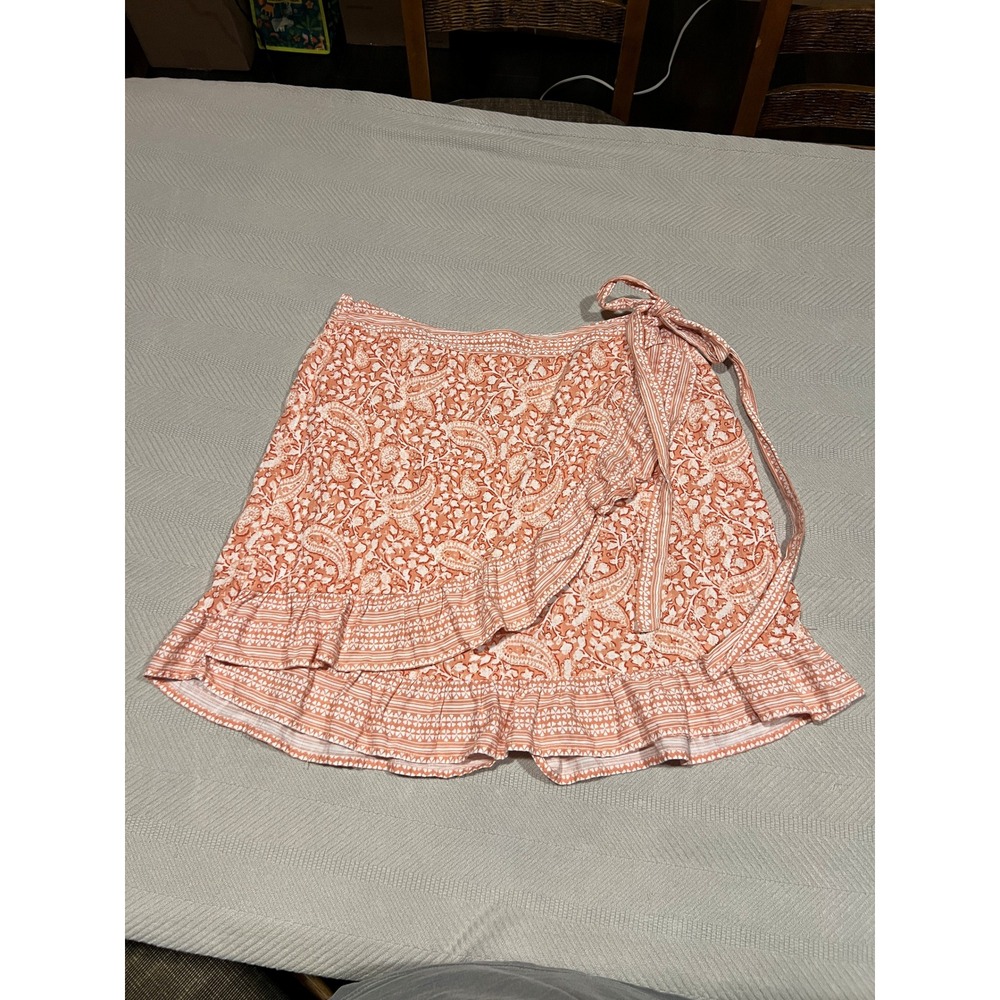 Cato Peach Apricot Floral Wrap Skort Ruffle Cotton Women's 14 / 16W Plus Size